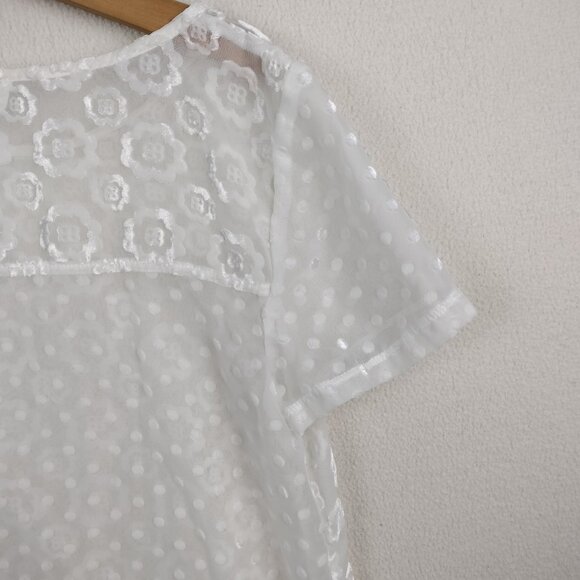 Abercrombie & Fitch White Shear Fairy Top Womens M Floral Gauzy Cottagecore Y2K - Picture 13 of 15